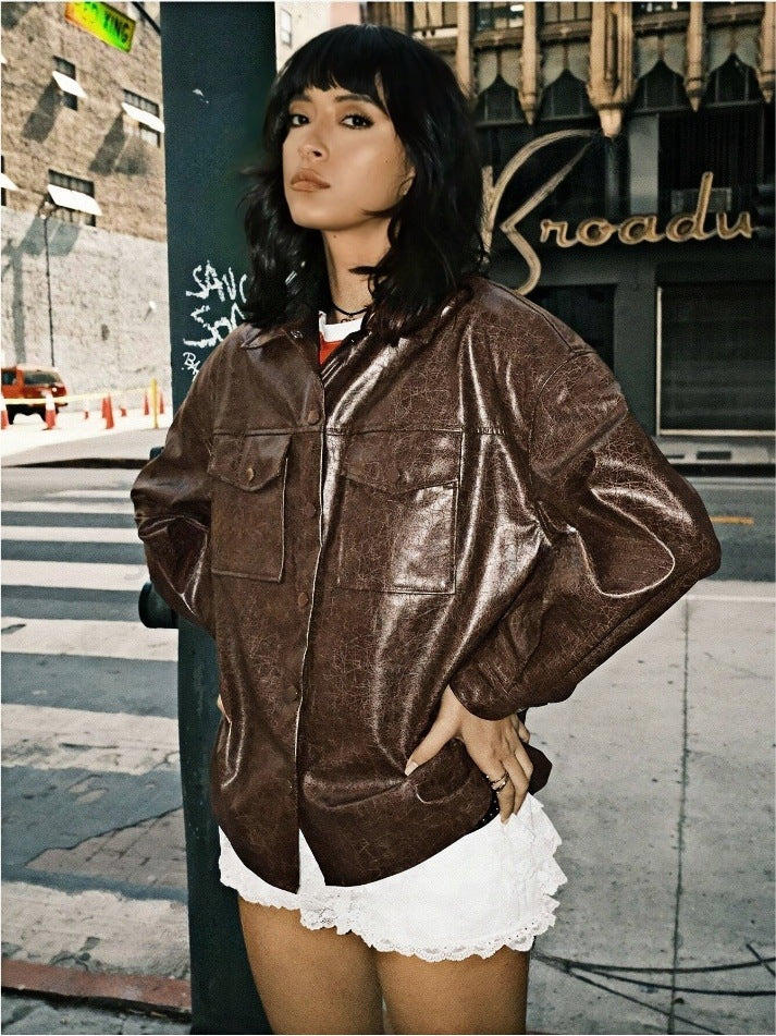 Damen Kunstleder Overshirt R&B