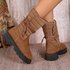Damen gefütterte Schnürstiefel mit modischem Rüschendesign und rutschfester Sohle R&B