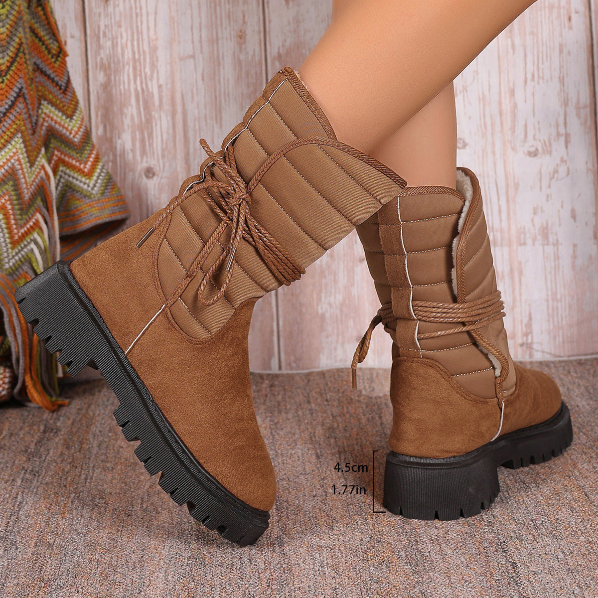 Damen gefütterte Schnürstiefel mit modischem Rüschendesign und rutschfester Sohle R&B