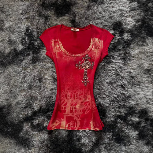 Damen modisches T-Shirt mit einzigartigem Cross-Design R&B