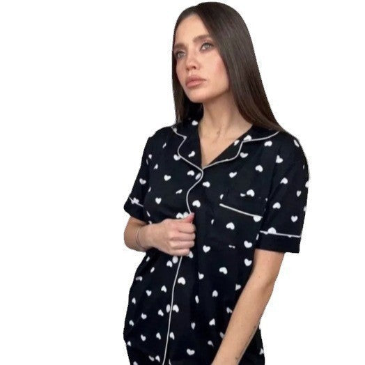 Damen Pyjama-Set mit Herzmotiv und bequemen Shorts R&B