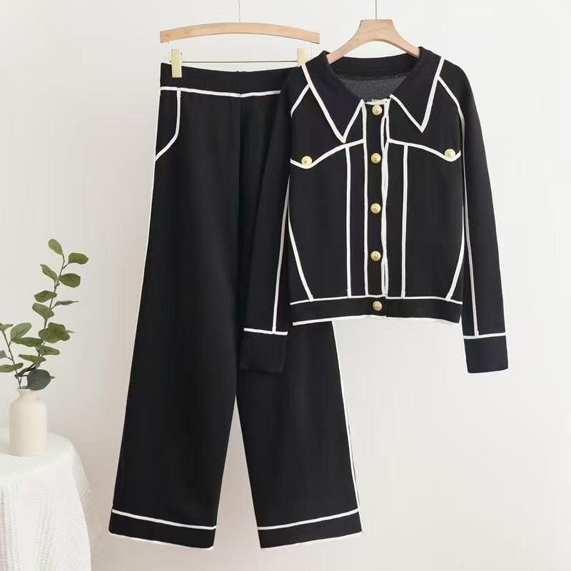 Damen stilvolles Freizeitanzug-Set mit kontrastierendem Knopfdesign R&B