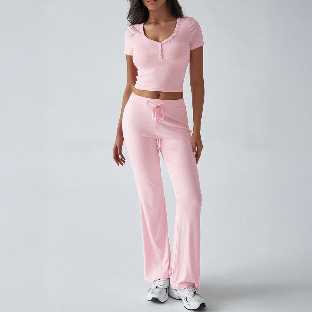Damen Kombinations-Set mit cropped Oberteil und weiten Hosen R&B
