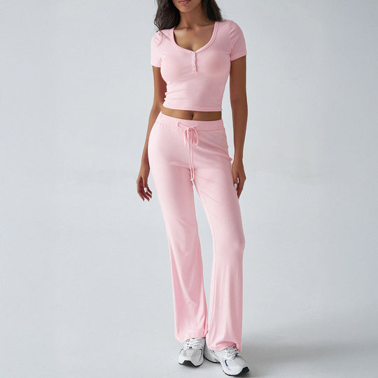 Damen Kombinations-Set mit cropped Oberteil und weiten Hosen R&B