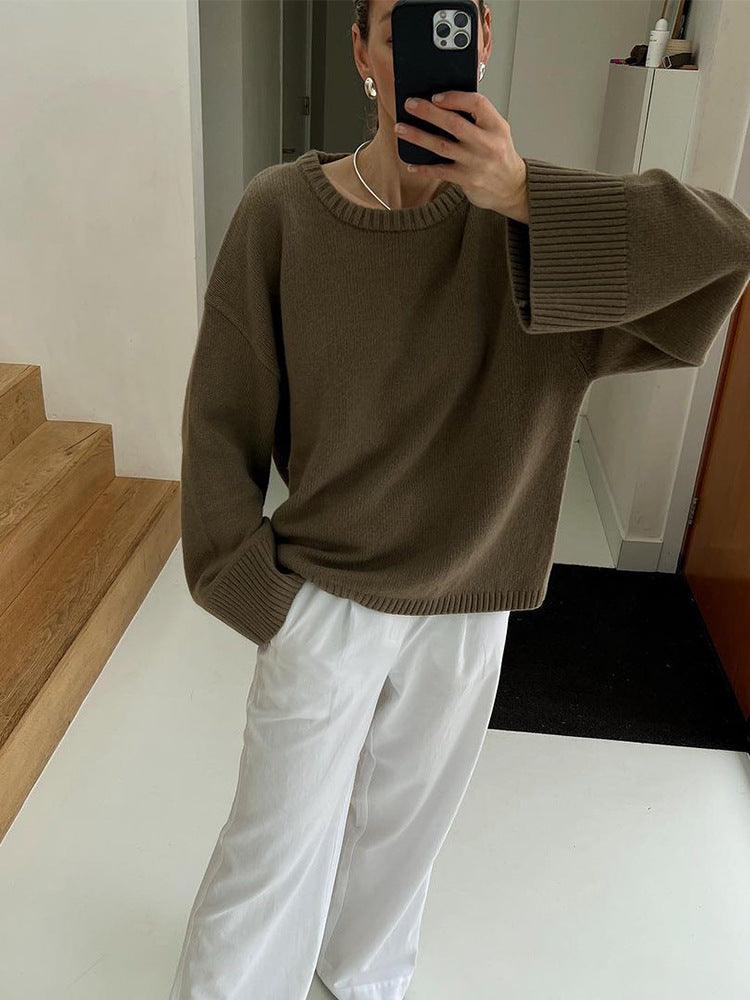 Damen lässiger Strickpullover mit weiten Ärmeln R&B
