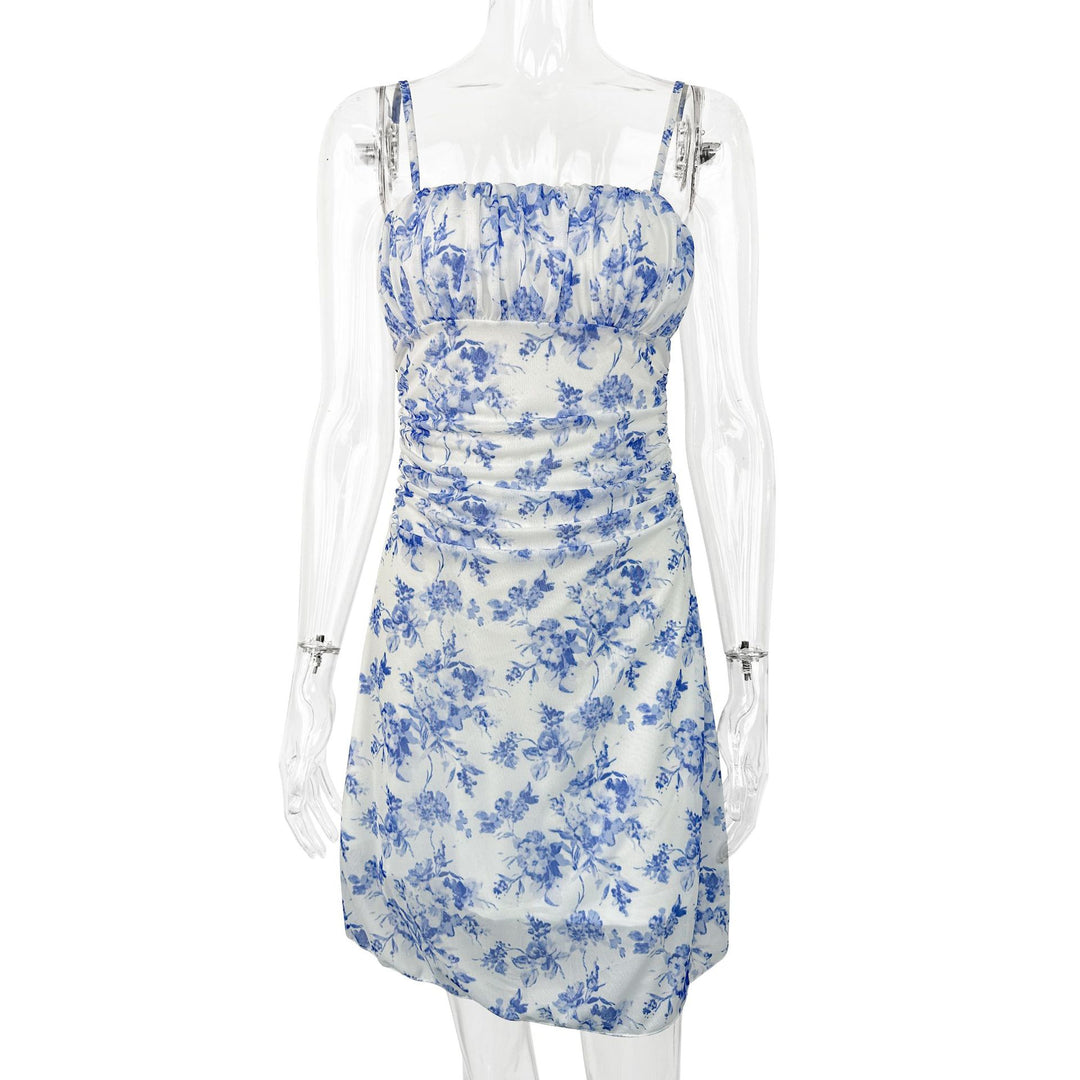 Damen Sommerliches Blumenkleid mit Spaghetti-Trägern und Raffungen R&B