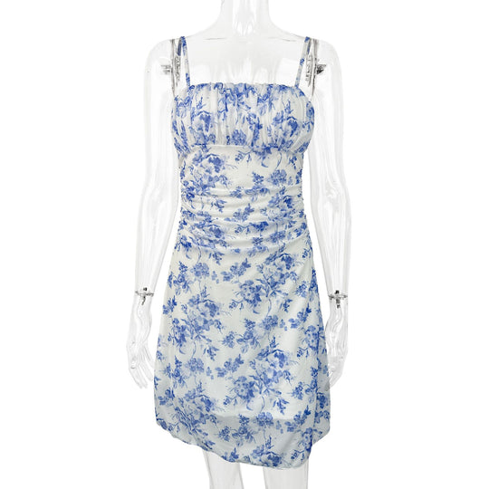 Damen Sommerliches Blumenkleid mit Spaghetti-Trägern und Raffungen R&B