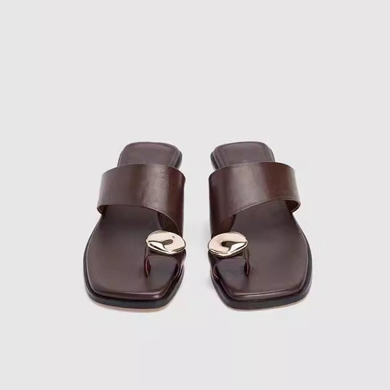 Damen Edle Zehentrenner-Sandalen mit glänzenden Akzenten R&B