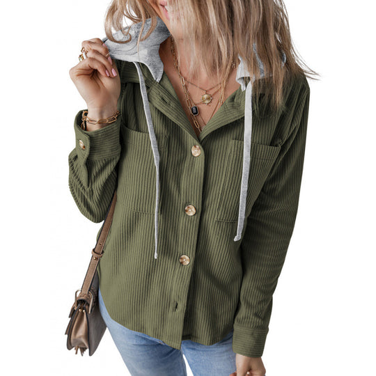 Damen lässige Hemdjacket mit Kapuze und seitlichen Taschen R&B