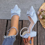 Damen Slingback-Pumps mit funkelndem Schleifenakzent und stabilem Blockabsatz R&B