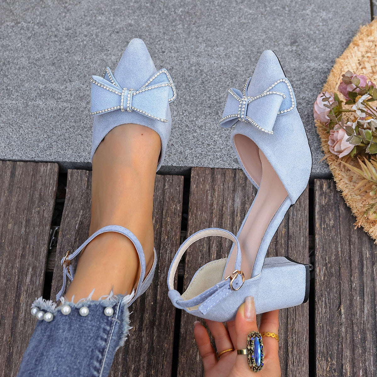 Damen Slingback-Pumps mit funkelndem Schleifenakzent und stabilem Blockabsatz R&B