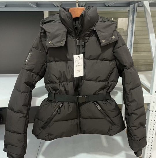 Damen warme Steppjacke mit abnehmbarer Kapuze und Taillengürtel R&B
