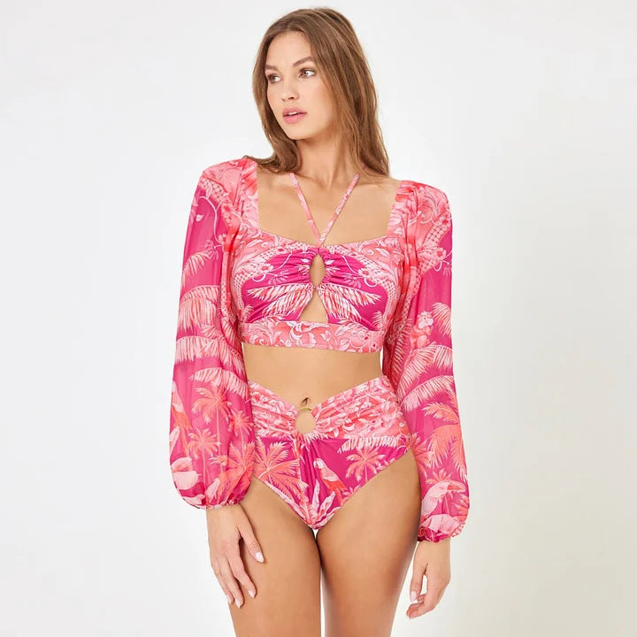 Damen Bikiniset mit transparentem Puffärmel und geflochtenem Detail R&B