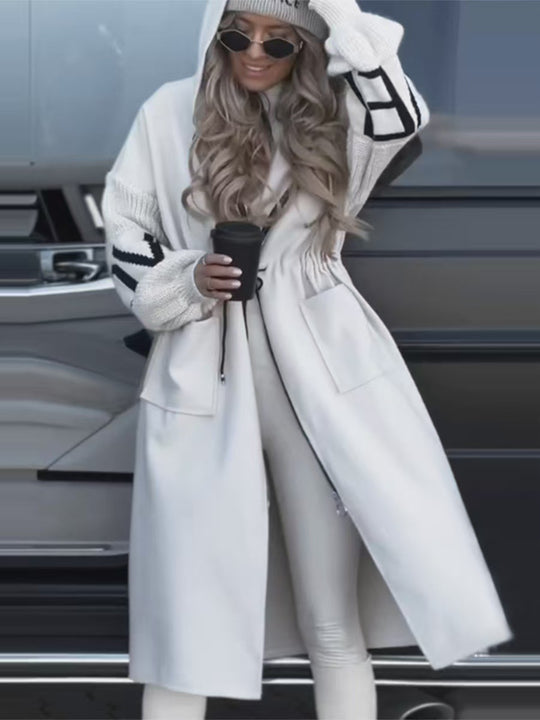 Damen Modische Longjacke mit Kapuze und Taschen R&B