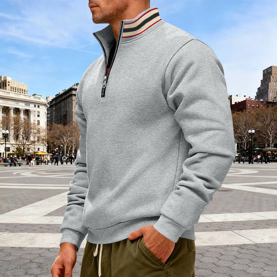 Herren nan Halbzip-Sweatshirt mit sportivem Ringkragen und weichem Fleece-Innenfutter R&B
