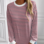 Damen gestreifter Langarm-Pullover mit lässigem Schnitt