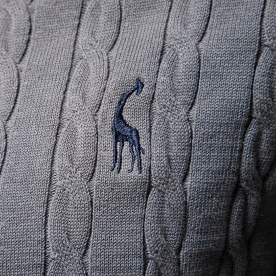 Herren Strickpullover mit Zopfmuster und Rundhalsausschnitt R&B