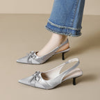 Damen Slingback-Pumps mit eleganter Schleife und modischem Spitzendesign