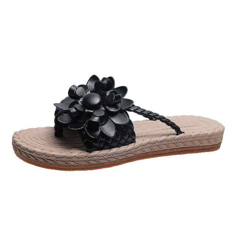 Damen Blumenschmuck Zehentrenner-Sandaletten mit rutschfester Sohle und geflochtenem Design R&B