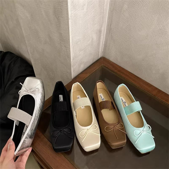 Damen Ballerinas mit elastischem Riemen und dekorativem Schleifenakzent R&B