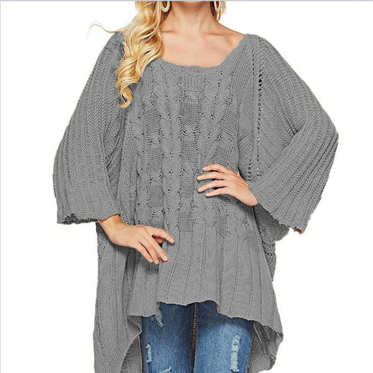 Damen Grobstrick-Poncho mit innovativem Schnitt und lässiger Silhouette R&B