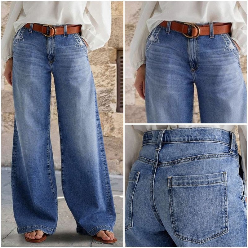 Damen Weit geschnittene Jeanshose im eleganten Stil R&B