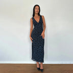Damen Maxikleid mit tiefem V-Ausschnitt und floralem Spitzenmuster R&B