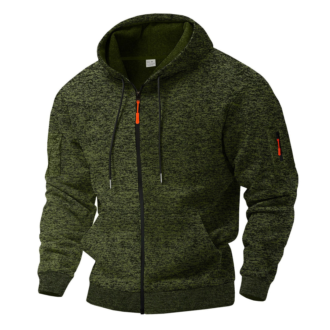 Herren sportlicher Kapuzenpullover mit atmungsaktiver Struktur und farblich abgesetzten Reißverschluss-Details R&B