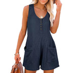 Damen lässiger Jumpsuit mit Knopfleiste und praktischen Taschen R&B