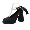 Damen elegante Blockabsatzpumps mit Perlenschmuck und transparentem Riemchen R&B