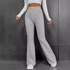 Damen Bequeme Flared-Strickhose mit hohem Bund und Rippstruktur R&B