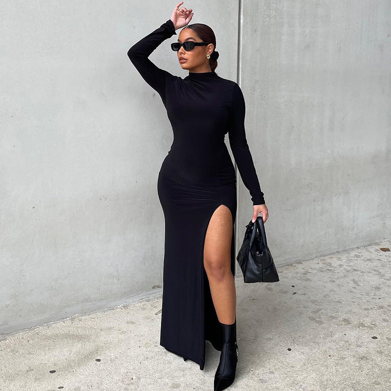 Damen Rückenfreies Maxikleid mit eleganter Rückenansicht und transparenten Ärmeln R&B