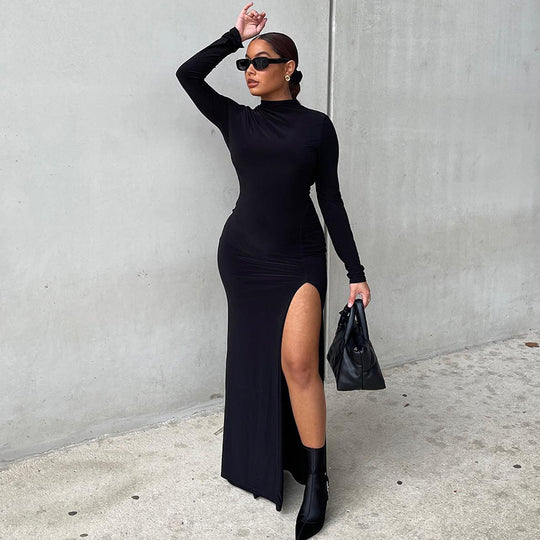 Damen Rückenfreies Maxikleid mit eleganter Rückenansicht und transparenten Ärmeln R&B