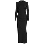 Damen elegantes, figurbetontes Kleid mit Raffungen und hohem Schlitz R&B