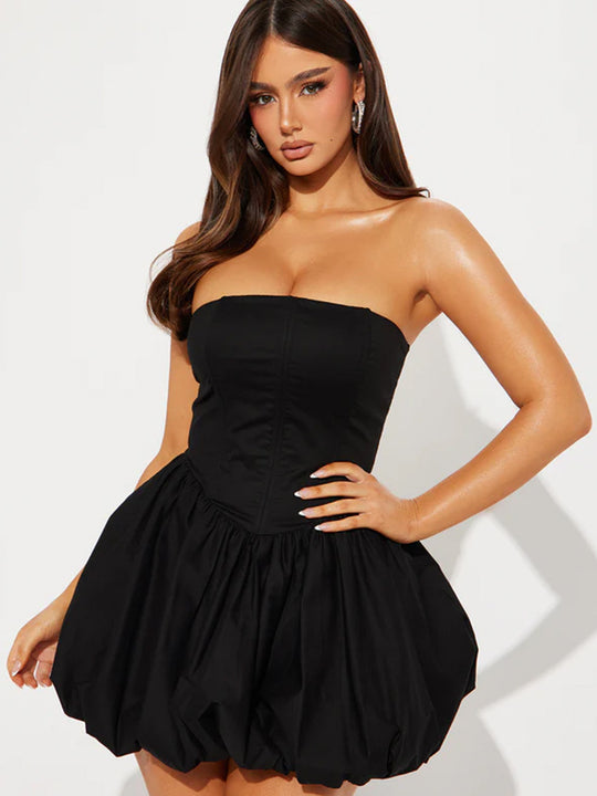 Damen Trägerloses Babydoll-Kleid mit voluminösem Saum R&B
