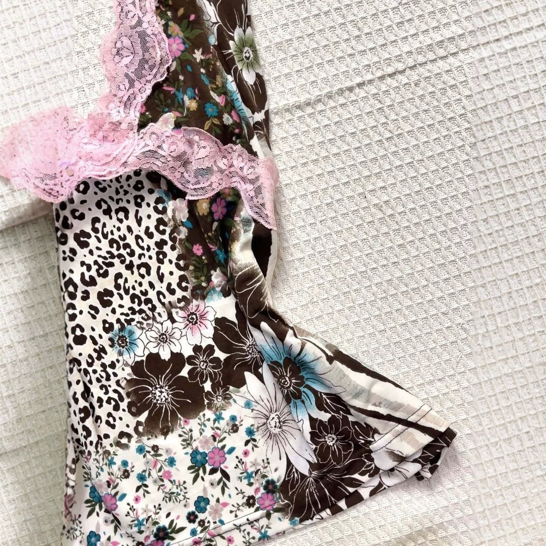 Damen Verspieltes Haltertop mit floralem und Leopardenmuster R&B