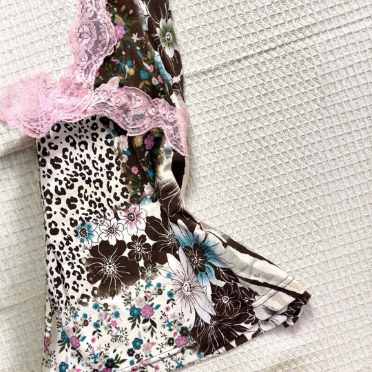 Damen Verspieltes Haltertop mit floralem und Leopardenmuster R&B