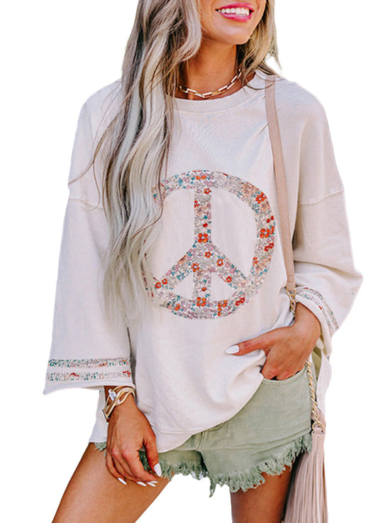 Damen Sweatshirt mit Floralem Peace-Zeichen R&B