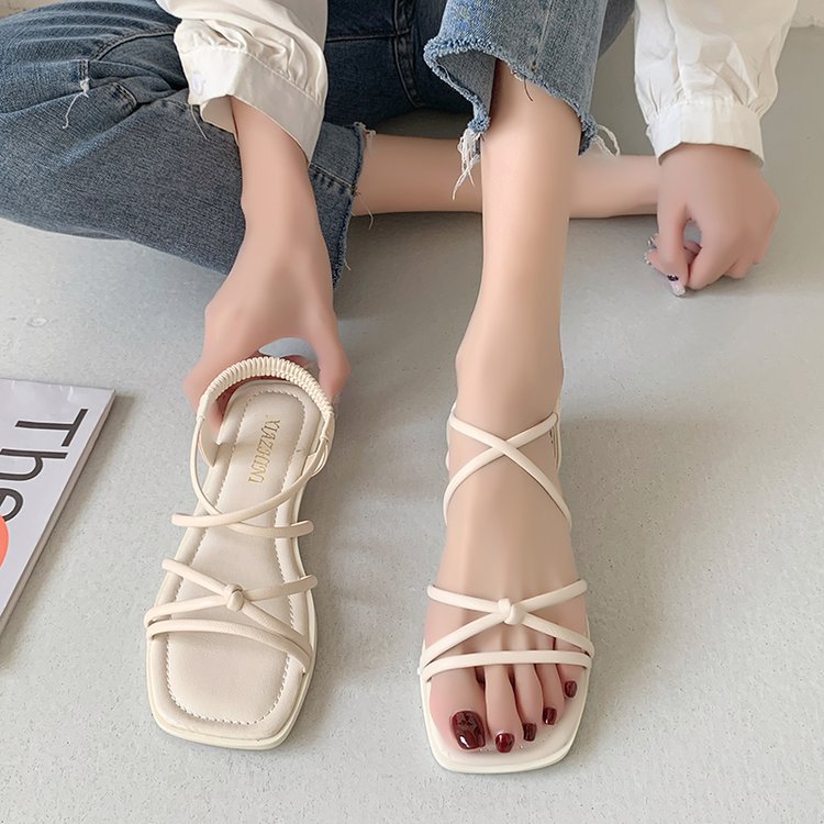 Damen modische Sandalen mit feinen Riemen und komfortablem Fußbett R&B