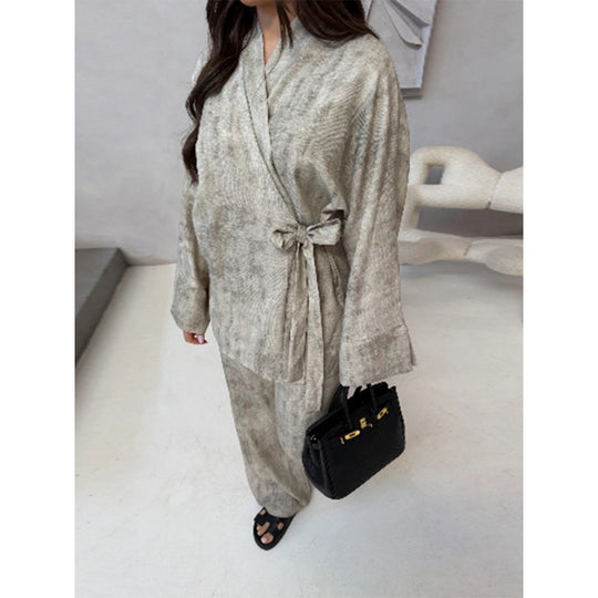 Damen elegantes und komfortables Zweiteiliges Set mit lässigem Kimono-Oberteil R&B