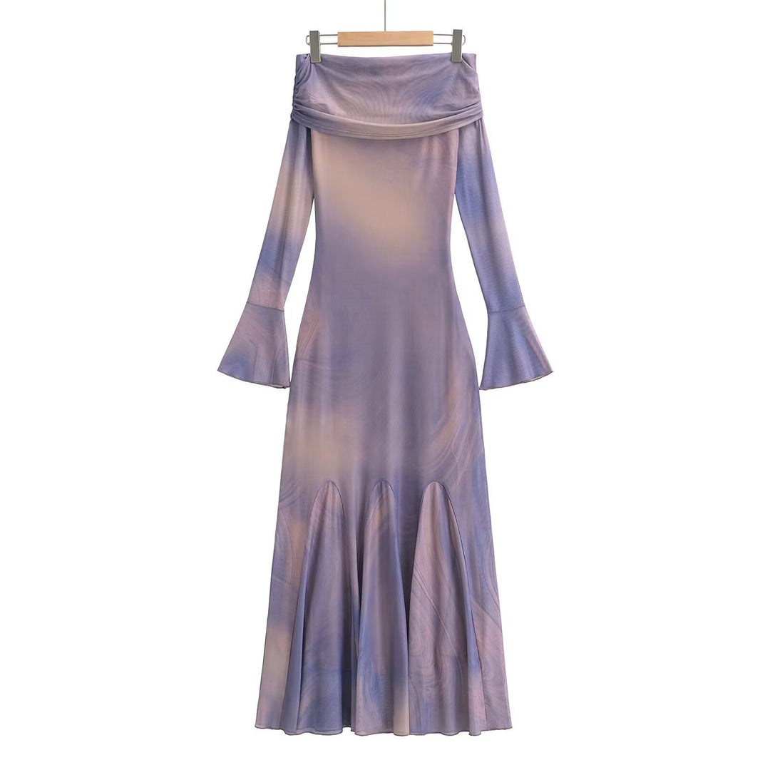 Damen elegantes Wickelkleid mit schulterfreiem Design und ausdrucksstarkem Material R&B