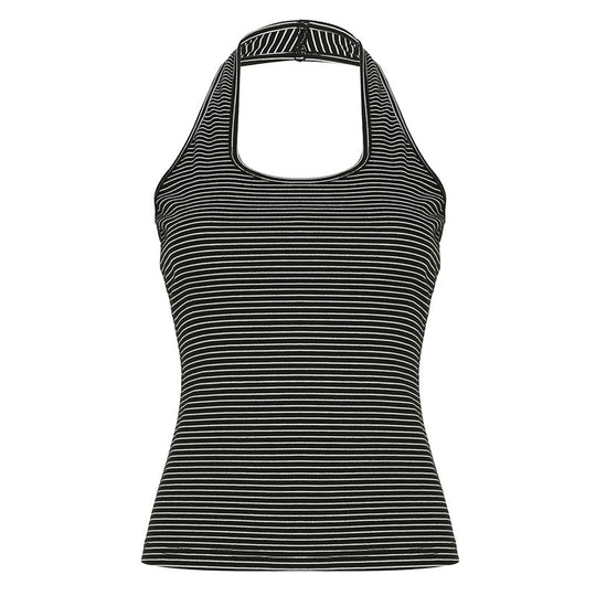 Damen Sportliches Haltertop mit breitem Kragen und feinen Streifen R&B