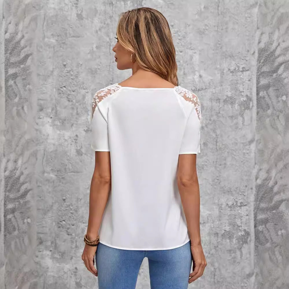 Damen elegantes Oberteil mit modernem Spitzendetail R&B