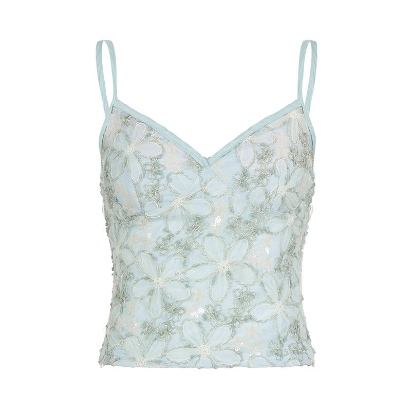 Damen Spitzen-Top mit floraler Gestaltung und raffiniertem V-Ausschnitt R&B