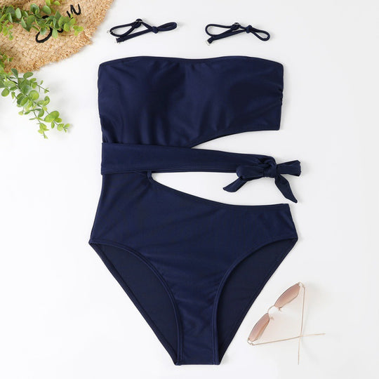 Damen Bandeau Bikini mit asymmetrischem Schnitt und modischem Animal-Print R&B