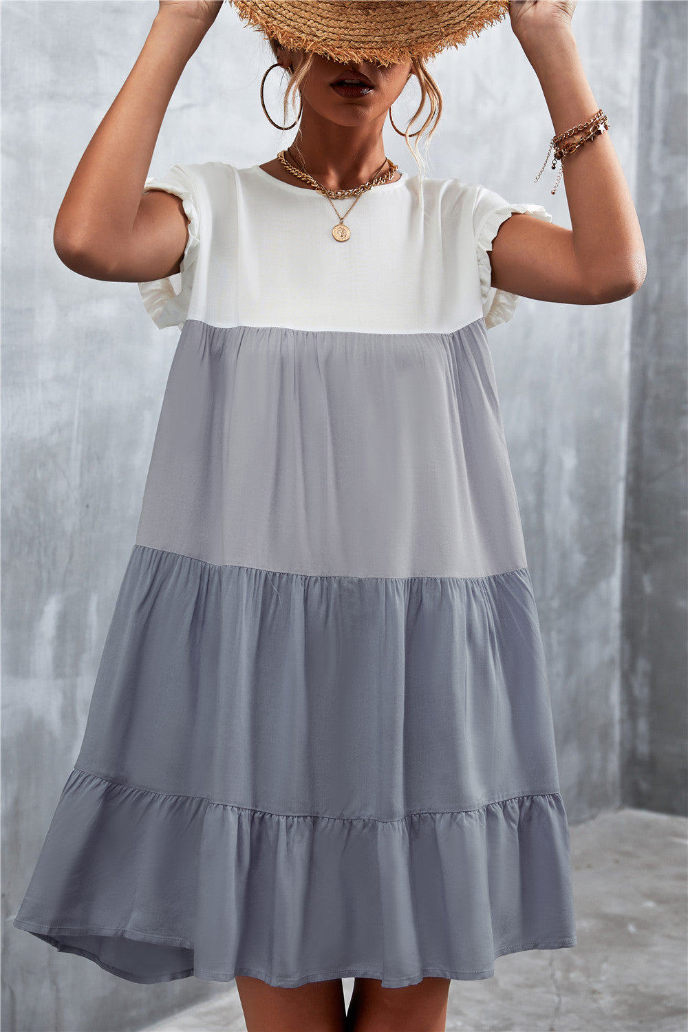 Damen lässiges Sommerkleid mit Rüschendetails und fließendem Schnitt R&B