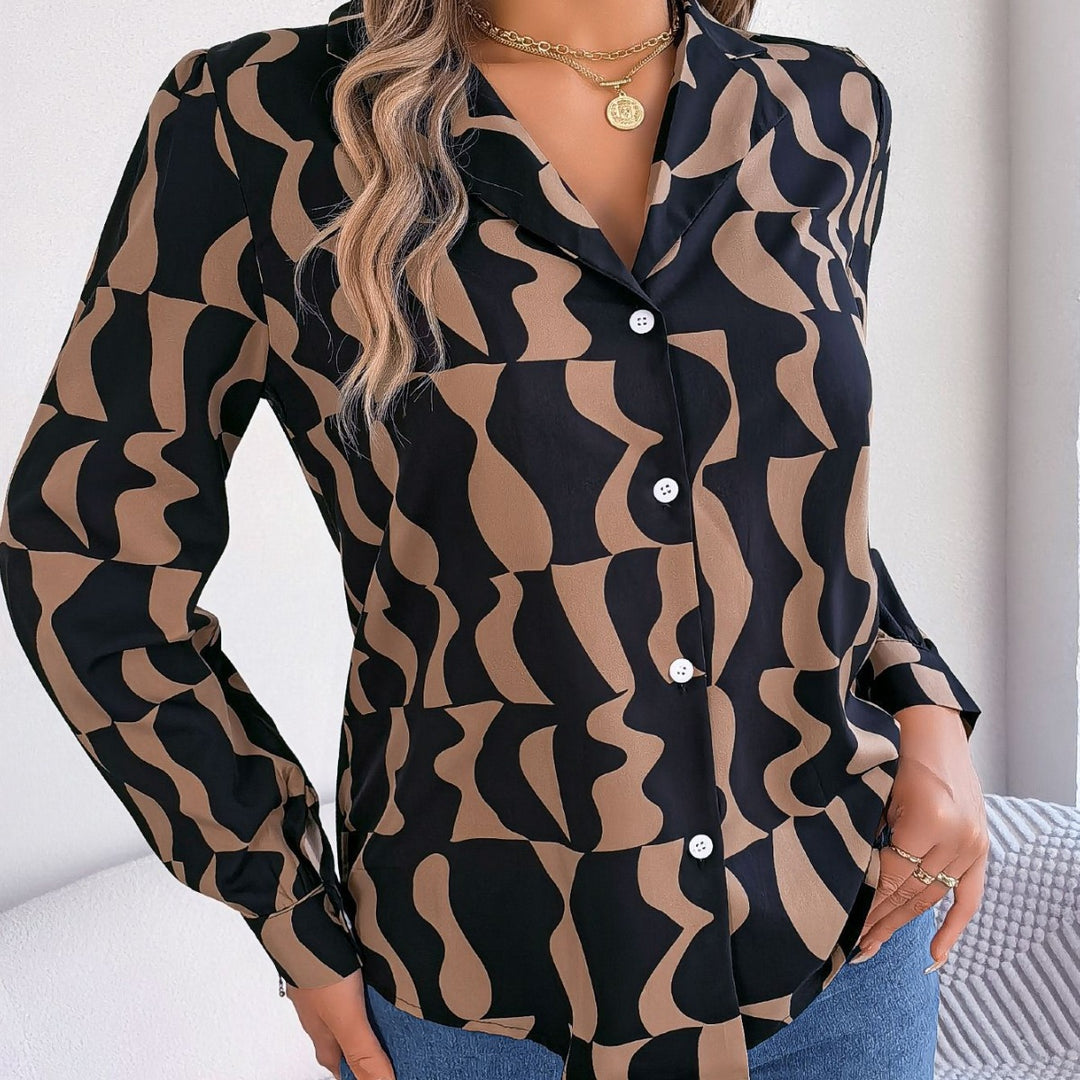 Damen Hemdbluse mit modernem grafischem Muster und eleganter Button-Down-Leiste R&B