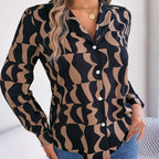 Damen Hemdbluse mit modernem grafischem Muster und eleganter Button-Down-Leiste
