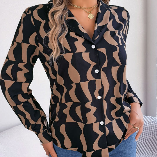 Damen Hemdbluse mit modernem grafischem Muster und eleganter Button-Down-Leiste R&B