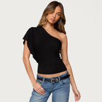 Damen asymmetrisches Trägershirt mit Sportstreifen R&B